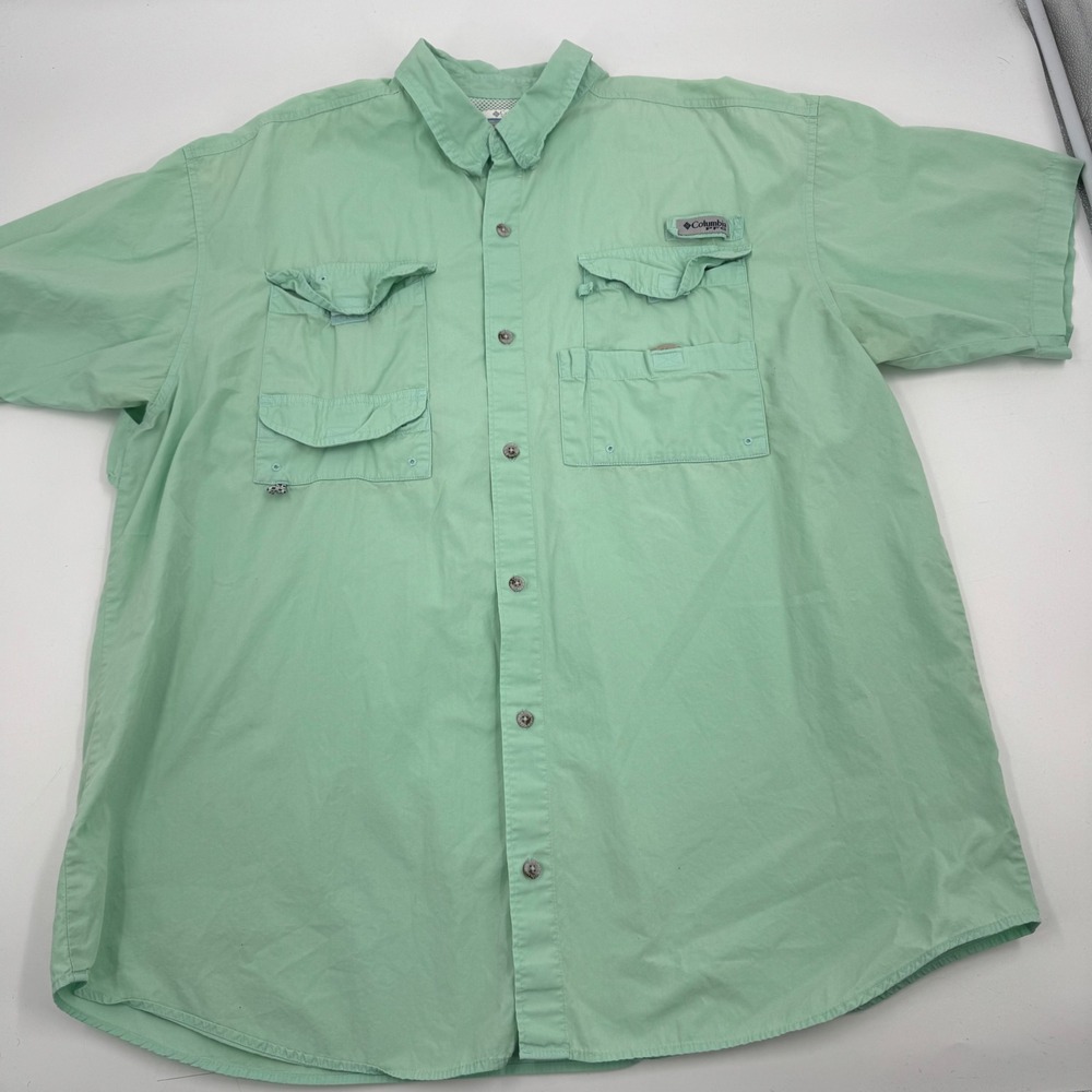 Columbia Men's Short Sleeve Fishing Shirt Light Green Size XL